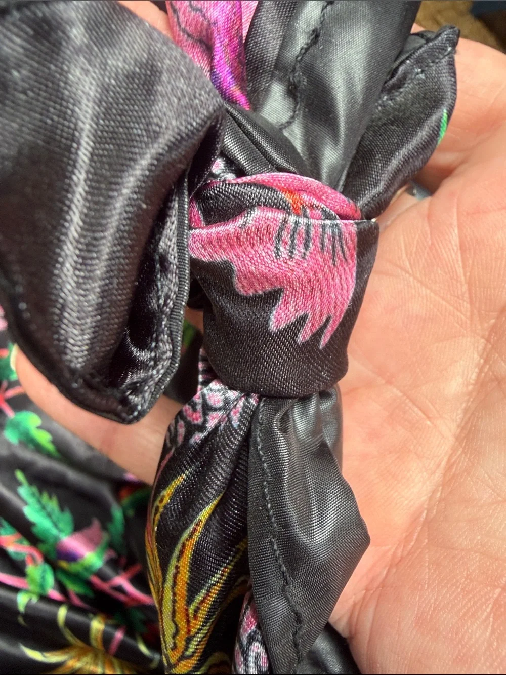 Zara Black Satin Knotted bag Scarf with bag Multicolor Floral Print